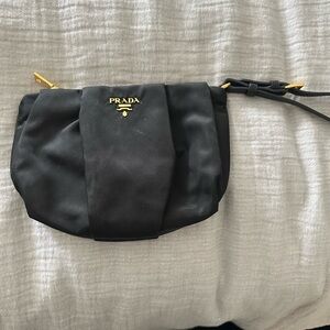 Prada Black Pleated Nylon Wristlet Clutch